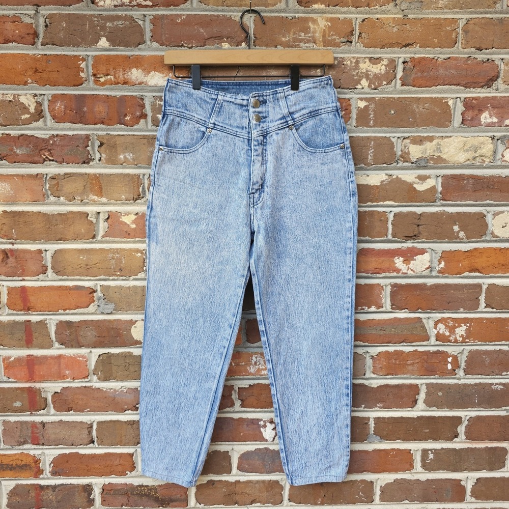 VTG 90s Acid Wash Jeans Size 11 Light Blue High-Waisted Tapered Mom 80s